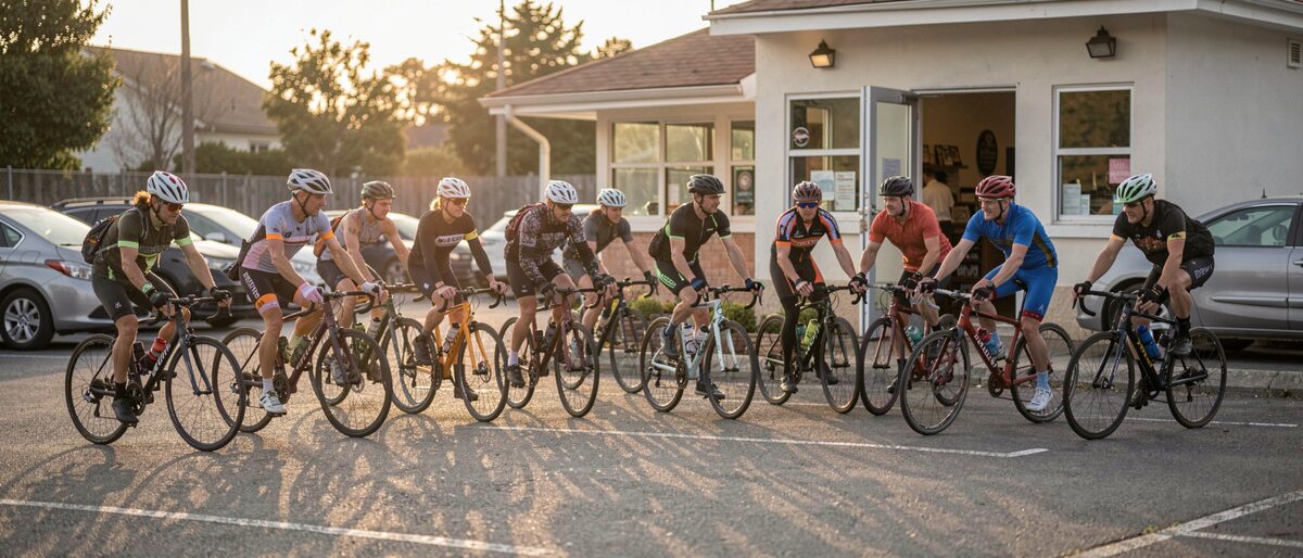 The meeting spot, the rollout, the coffee stop, and the unwritten rules of the Saturday group ride.